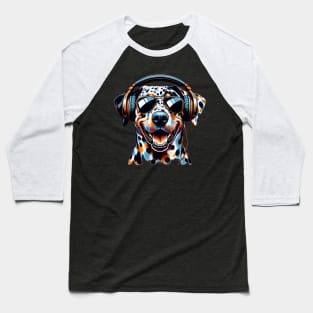 Catahoula Leopard Dog as Smiling DJ in Japanese Art Style Baseball T-Shirt